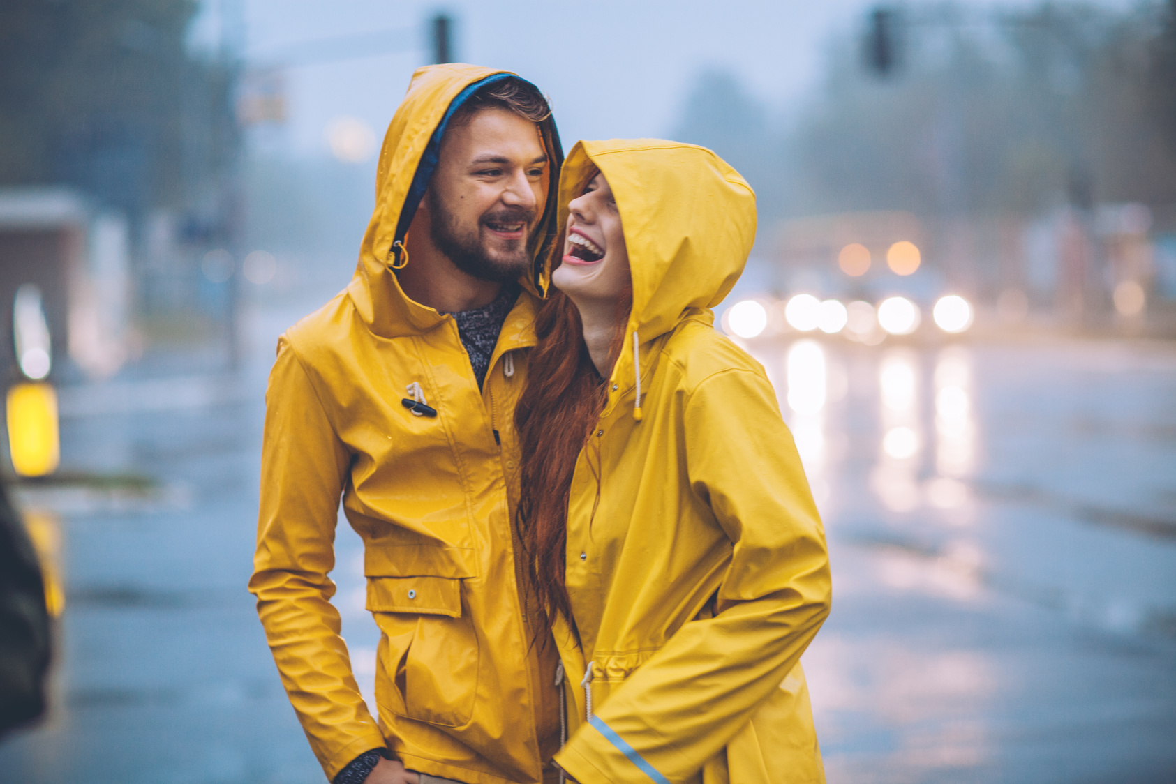 Rain couple in love